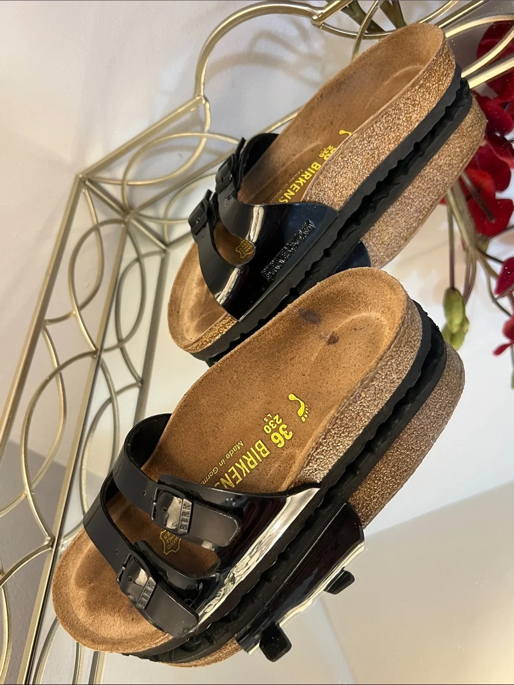 Birkenstock Ibiza Black Patent Leather Dual-Buckle Sandals Size 36